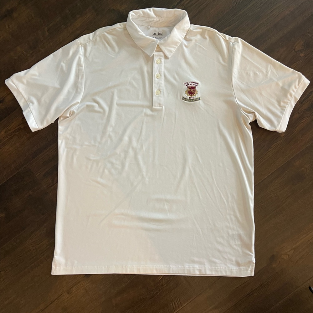 ADIDAS ClimaLite White US Junior Am Performance Golf Polo Athleisure Size LARGE